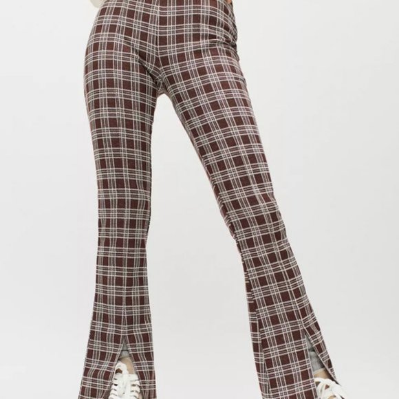 Urban Outfitters Pants - Urban Renewal Remnants Plaid Front Slit Pant in Brown